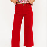 Meg High Rise Wide Leg Raw Hem | Ruby Red