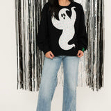Black & White Flower Sequin Ghost Sweatshirt | Queen Of Sparkles