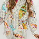 Stripe Button Up Multi Shell Long Sleeve Top | Queen Of Sparkles