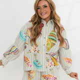 Stripe Button Up Multi Shell Long Sleeve Top | Queen Of Sparkles
