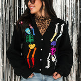 Black Rainbow Skeleton Button Up Cardigan | Queen Of Sparkles