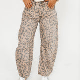 Good Luck Printed Barrel Jeans | Brown Sugar