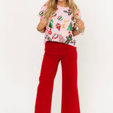 Meg High Rise Wide Leg Raw Hem | Ruby Red