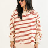 Everyday Stripe Crew Sweatshirt | Beige Brick