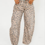 Good Luck Printed Barrel Jeans | Brown Sugar