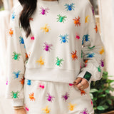 Ivory Multi Beaded Spider Sweatshirt | Queen Of Sparkles