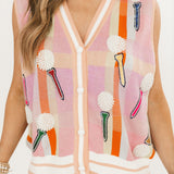 Light Pink Plaid Golf 'TEE TIME' Sweater Vest | Queen Of Sparkles