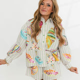 Stripe Button Up Multi Shell Long Sleeve Top | Queen Of Sparkles