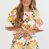 White Multi Checkered Sun Top | Queen Of Sparkles