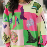 Licensed Lavender, Pink & Green Checkered Wicked Icon Sweatshirt | Queen Of Sparkles