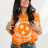 Orange & White Plaid Tenn Sweater Vest | Queen Of Sparkles