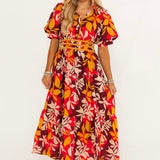 Radiant Flora Midi Dress | Garnet