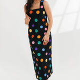 Black Multi Polka Dot Cotton Midi Dress | Queen Of Sparkles