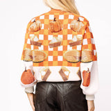 Orange & White Checkered Pumpkin Pie Button Up Cardigan | Queen Of Sparkles