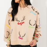Tan Reindeer Name & Antlers Sweatshirt