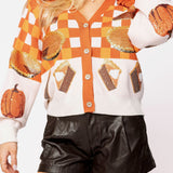 Orange & White Checkered Pumpkin Pie Button Up Cardigan | Queen Of Sparkles