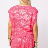 Neon Pink Full Sequin Zig Zag Sweater Short | Queen Of Sparkles