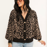 Brooke Button Up Cardigan | Chocolate Leopard