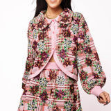 Pink Plaid Poinsettia Button Up Collar Sweater | Queen Of Sparkles