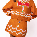 Brown Gingerbread Man Jewel Bow Tie Sweater | Queen Of Sparkles