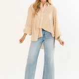 Striped Button Down Shirt | Camel