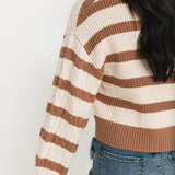 Josie Striped Knit Sweater | Mocha Ivory