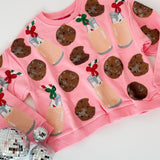 KIDS Light Pink Milk & Cookies Sweatshirt | Queen Of Sparkles