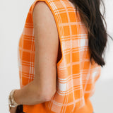 Orange & White Plaid Tenn Sweater Vest | Queen Of Sparkles