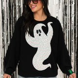 Black & White Flower Sequin Ghost Sweatshirt | Queen Of Sparkles