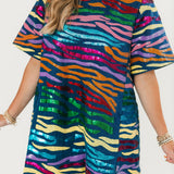 Denim W/ Rainbow Tiger Short Sleeve Dress | Queen Of Sparkles