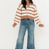 Josie Striped Knit Sweater | Mocha Ivory