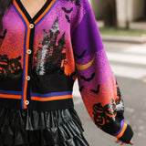 Purple Halloween Scene Cardigan | Queen Of Sparkles