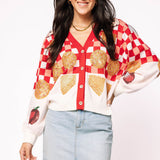 Red & White Checkered Apple Pie Button Up Cardigan | Queen Of Sparkles