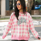 Licensed Pink & White Gingham Glinda Crown Sweater | Queen Of Sparkles