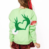 KIDS Green Grinch Heart Hands Sweatshirt | Queen Of Sparkles