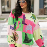 Licensed Lavender, Pink & Green Checkered Wicked Icon Sweatshirt | Queen Of Sparkles