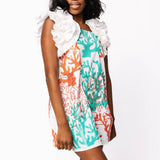 White Multi Coral Ruffle Sleeve Cotton Tank Dress | Queen Of Sparkles