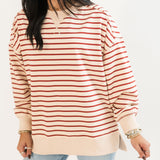 Everyday Stripe Crew Sweatshirt | Beige Brick