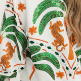 White Palm Tree & Jaguar V Neck Sweatshirt | Queen Of Sparkles