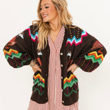 Brown Multi Zig Zag Duck Cardigan | Queen Of Sparkles
