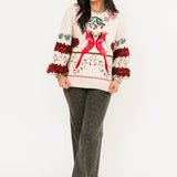 Beige Christmas Cardinals Under Mistletoe Sweatshirt | Queen of Sparkles