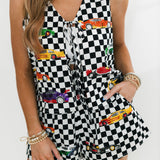 Black/White Checkered Tie Nascar Top | Queen Of Sparkles
