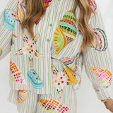 Stripe Button Up Multi Shell Long Sleeve Top | Queen Of Sparkles
