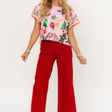 Meg High Rise Wide Leg Raw Hem | Ruby Red