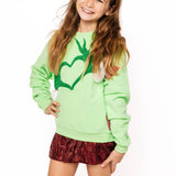 KIDS Green Grinch Heart Hands Sweatshirt | Queen Of Sparkles