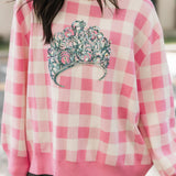 Licensed Pink & White Gingham Glinda Crown Sweater | Queen Of Sparkles