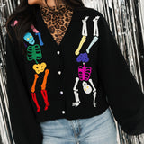 Black Rainbow Skeleton Button Up Cardigan | Queen Of Sparkles