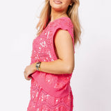 Neon Pink Full Sequin Zig Zag Sweater Short | Queen Of Sparkles