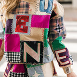 Beige Mutli Queen Patchwork Sweatshirt | Queen Of Sparkles