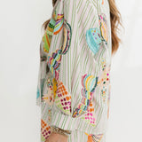 Stripe Button Up Multi Shell Long Sleeve Top | Queen Of Sparkles